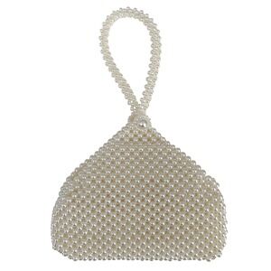 Pearl Beaded Wristlet Clutch Cream Ivory Bridal Evening Wedding Prom Formal Bag